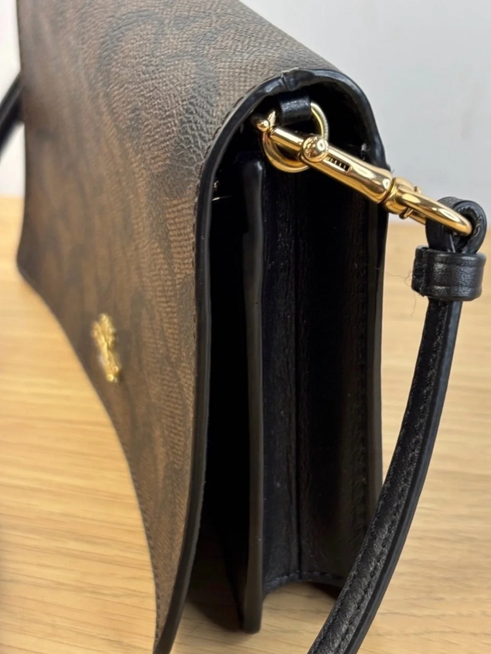 Coach Brown Signature Canvas Crossbody with Black Strap